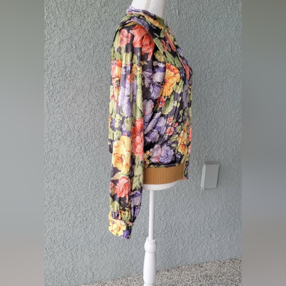 Vintage Floral Satin Bomber Jacket USA Made  Romantic Cottagecore - Picture 9 of 11